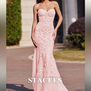 Stacees Blush Pink Strapless Prom Dress